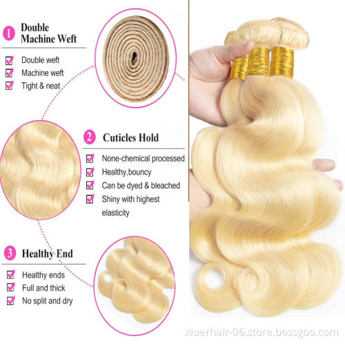Wholesale 9A Grade Kinky Curly Russian Blonde Raw Virgin Hair Bundles With Frontal
